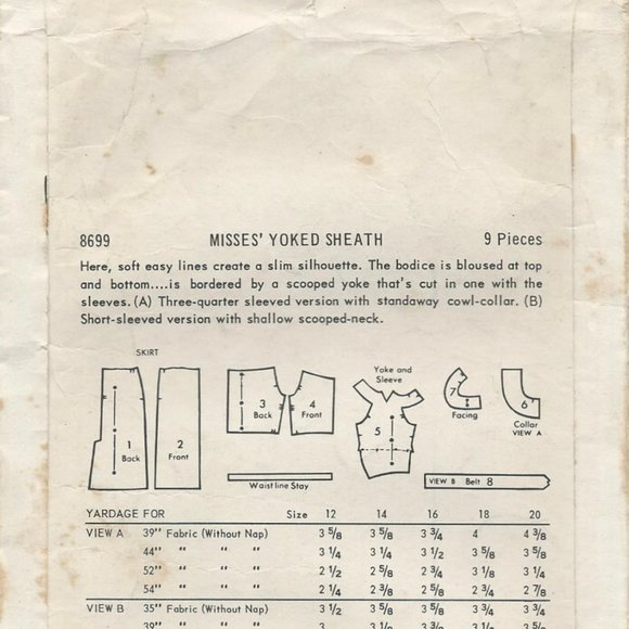 Vintage 60s Dress Pattern, Roll Collar Sheath Dress, Butterick 8699, 34" Bust - Picture 7 of 8